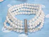 four rows 6-7mm white potato freshwater pearl  bracelet with plated silver slide tube clasp