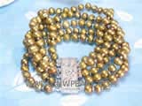five rows 5-6mm golden nugget  freshwater pearl bracelet  with a silver plated flower carved box clasp