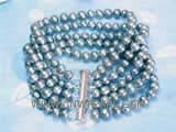five rows 5-6mm black potato freshwater pearl bracelet  with a plated silver slide tube clasp