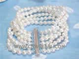 six rows 7-8mm white potato freshwater pearl bracelet  with a silver plated slide tube clasp