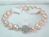 10-11mm white potato freshwater pearl bracelet with  a zircon inlaid silver plated ball clasp