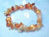 8-9mm golden potato freshwater pearl bracelet with  irregular gemstone and agate chip