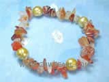 8-9mm yellow potato freshwater pearl bracelet with  irregular gemstone and agate chip