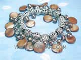 5-6mm black nugget freshwater pearl bracelet  with coffee round shell beads