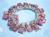 5-6mm amaranth nugget freshwater pearl bracelet  with rectangle shell beads