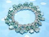 7-8mm navy green nugget freshwater pearl bracelet  with flower shape shell beads