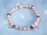 7-8mm pink potato freshwater pearl bracelect with irregular amethyst