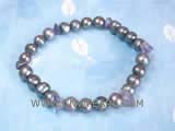7-8mm black potato freshwater pearl bracelect with irregular amethyst