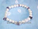 7-8mm white potato freshwater pearl bracelect with irregular amethyst