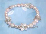 7-8mm pink nugget freshwater pearl bracelat with butterfly shape silver accessories