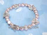 7-8mm purple nugget freshwater pearl bracelat with butterfly shape silver accessories