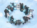6-7mm blue nugget freshwater pearl bracelet with irregular crystal and rectangle silver carved accessories