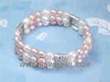 7-8mm white and pink rice freshwater pearl bracelet with rectangle silver carved accessories