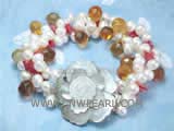 6-7mm white top drilled freshwater pearl twisted bracelet  with yellow raindrop crystal
