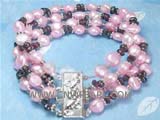 four rows 7-8mm pink nugget freshwater pearl  bracelet with irregular garnet