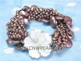 5-6mm coffee nugget and coin freshwater pearl twisted bracelet