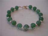 5-6mm white potato freshwater pearl bracelet with green jade