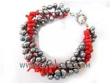 three rows 5-6mm black top drilled potato freshwater pearl bracelet