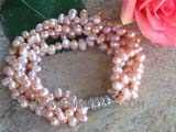 four rows 6-7mm pink top drilled potato freshwater pearl bracelet