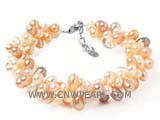 6-7mm pink and purple top drilled potato freshwater pearl twisted bracelet