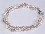 double rows 6-7mm white and pink potato freshwater pearl twisted bracelet