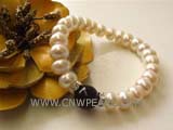 8-9mm white potato freshwater pearl bracelet with agate