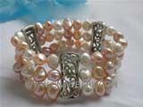 three rows 7-8mm white nugget freshwater pearl bracelet