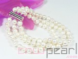 three rows 6-7mm white potato freshwater pearl bracelet