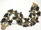 three rows 6-7mm navy green rice freshwater pearl  bracelet with white biwa pearl