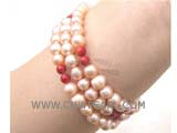 three rows 7-8mm pink potato freshwater pearl bracelet