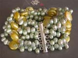 five rows 6mm light green side drilled freshwater pearl bracelet with coin freshwater pearls