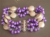 five rows 6mm purple side drilled freshwater pearl bracelet with coin freshwater pearls