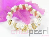 double rows 8mm white round freshwater pearl bracelet