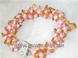 three rows 6mm pink potato freshwater pearl twisted bracelet