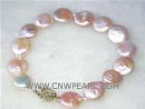 12mm pink coin freshwater pearl  bracelet