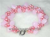 three rows 6mm vermeil potato freshwater pearl twisted bracelet  with light blue crystal