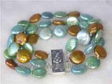 three rows 12mm multicolor coin freshwater pearl bracelet