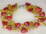 6*15mm red triangle freshwater pearl bracelet with biwa pearls