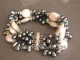 three rows 6mm black potato freshwater pearl bracelet