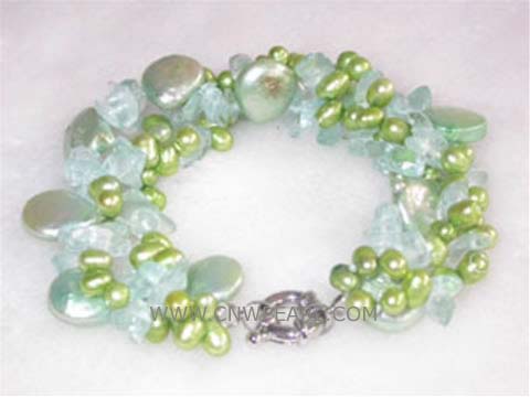 double rows 5mm green top drilled potato freshwater pearl  bracelet