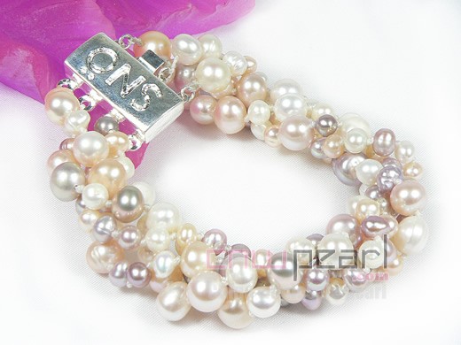 four rows multicolor 7-8mm rice freshwater pearl bracelet