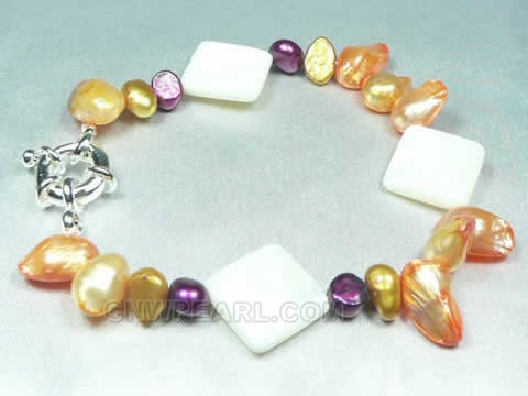 multicolor freshwater pearl bracelet with shells