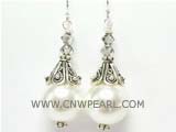 8-10mm white round freshwater pearl sterling silver dangling earrings