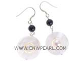 7-8mm white round  freshwater pearl and shell dangling earrings