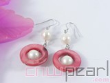 7-8mm white round  freshwater pearl dangling earrings
