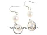 6-7mm white round freshwater pearl dangling earrings