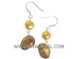 8-10mm brown nugget  freshwater pearl dangling earrings
