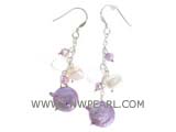 12mm purple coin freshwater pearl dangling earrings