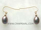 6.5-7.5mm black rice freshwater pearl dangling earrings