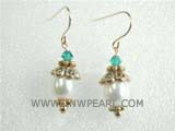 9-10mm white rice freshwater pearl dangling earrings